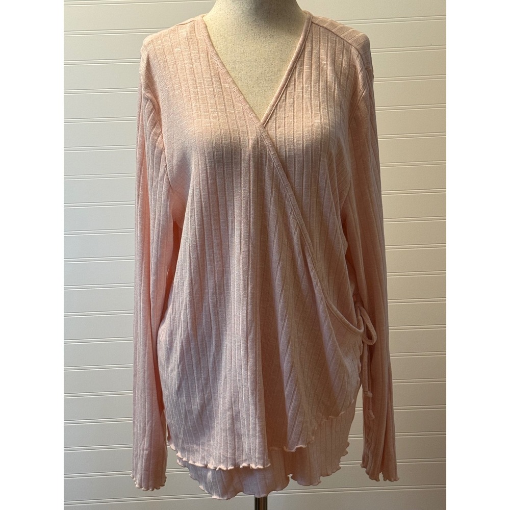 Rebellious One Womens Blush Pink Ribbed Wrap Top Side Tie Lettuce Hem